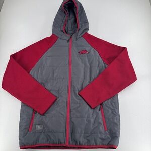 NEW Colosseum Arkansas Razorbacks MENS NCAA Charcoal Crimson Full Zip Hooded L